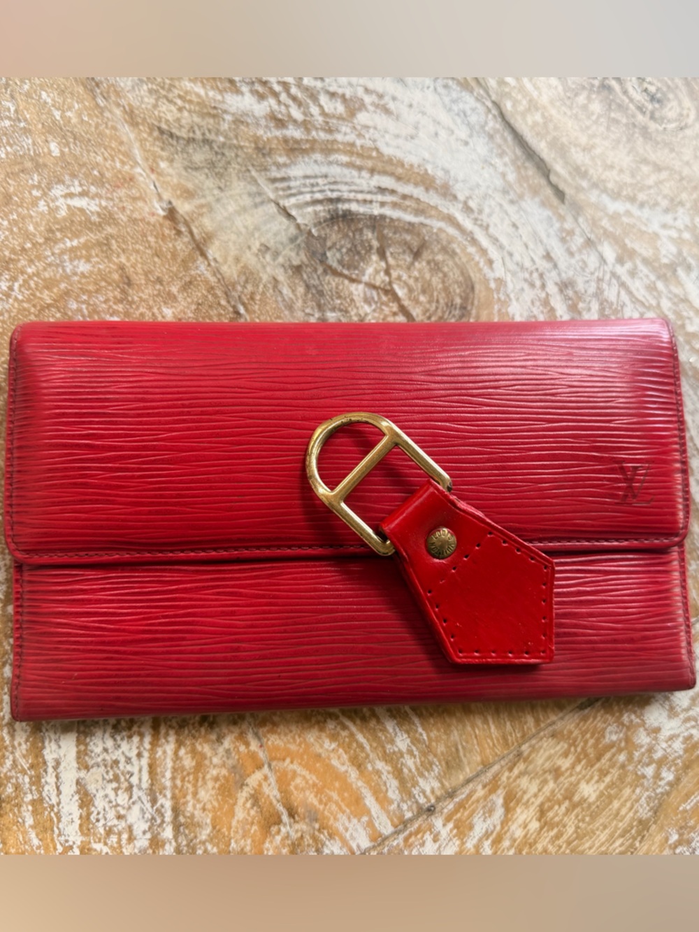 Louis Vuitton Red Leather Snap-Closure Wallet with Gold Hardware